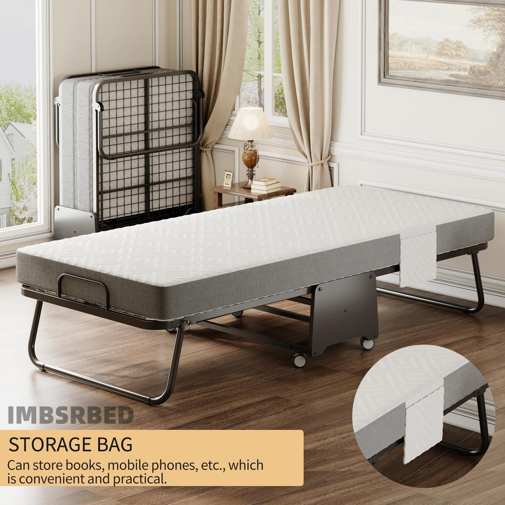 Folding Bed with 5-inch Memory Foam Mattress and Metal Frame T366
