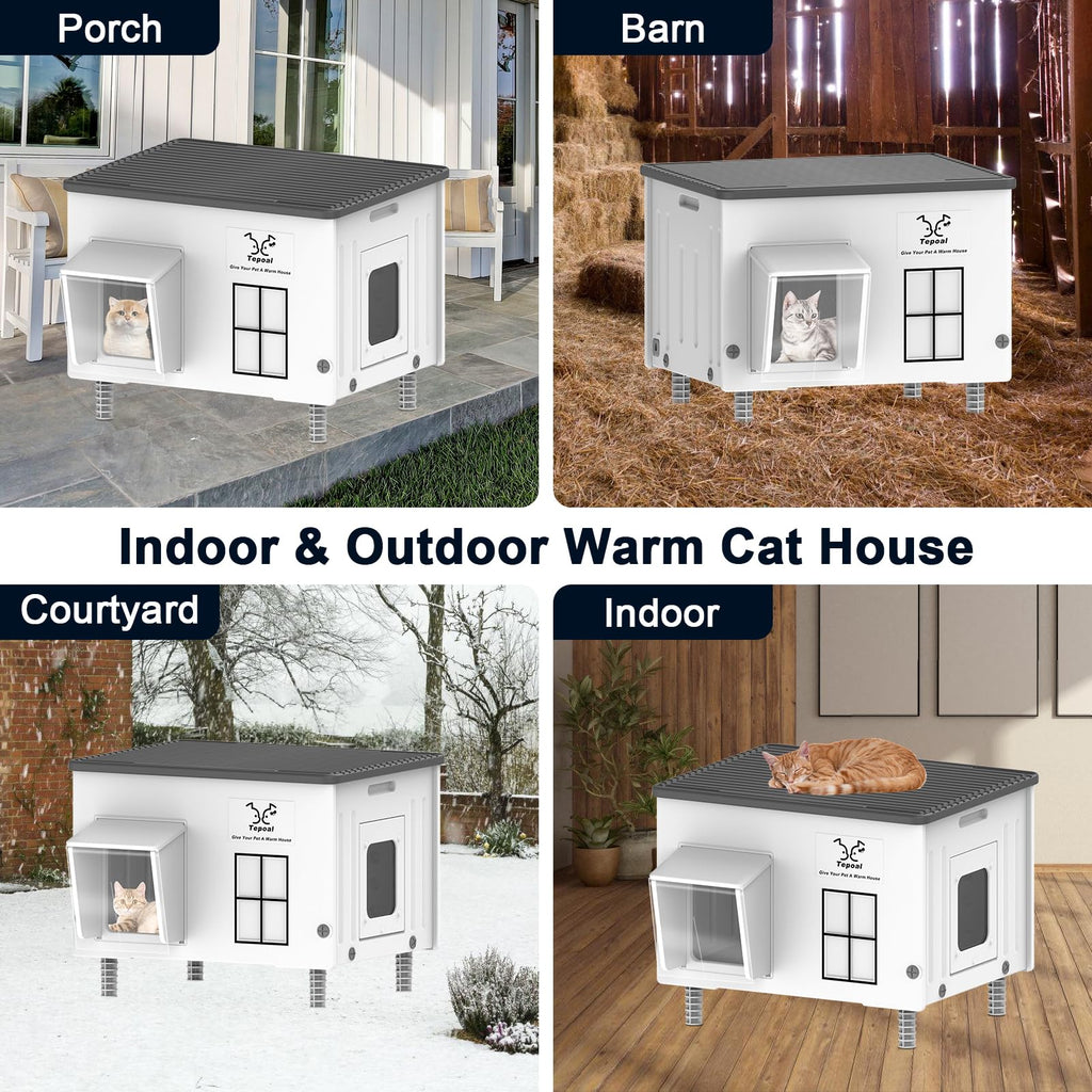 Large 100% Weatherproof Heated Outdoor Cat House with Escape Door F90289
