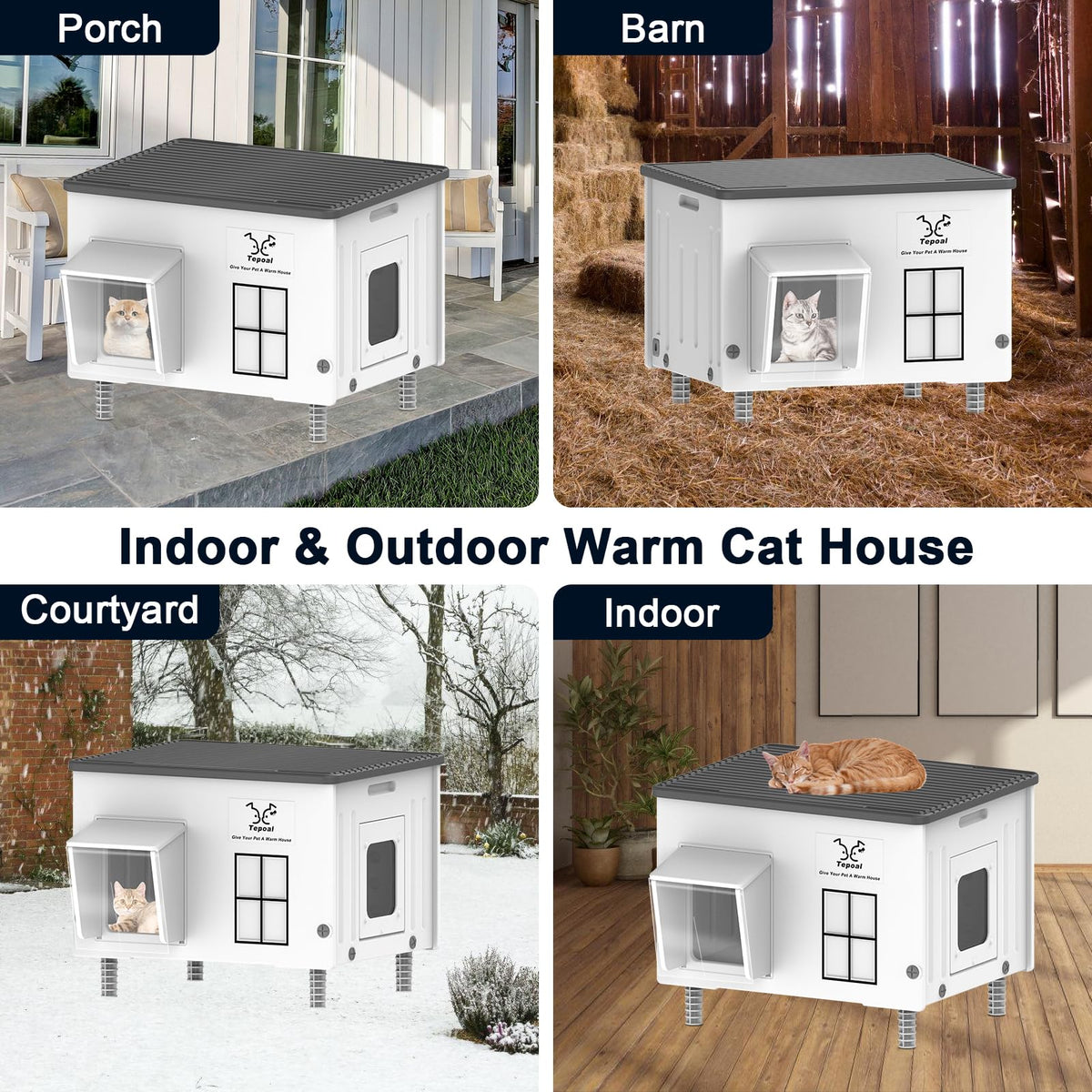 Large 100% Weatherproof Heated Outdoor Cat House with Escape Door F90289