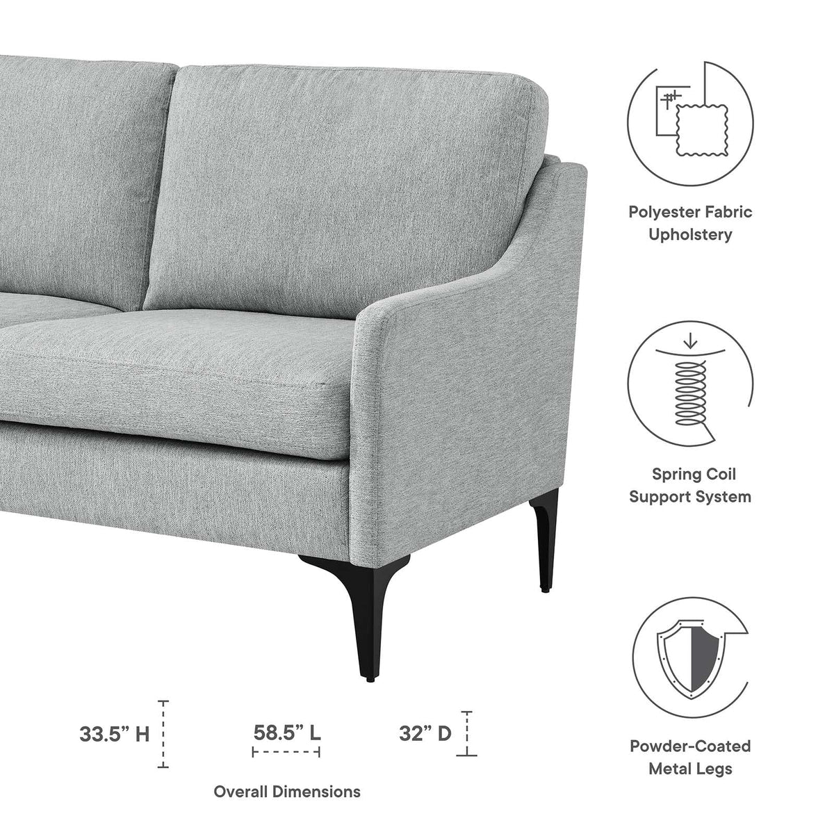 Light Gray Upholstered Fabric Loveseat I7047