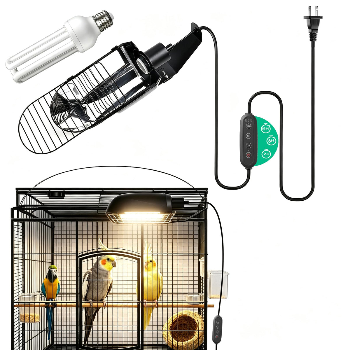 2.4% UVB Bird Cage Light Fixture Combo Kit with Adjustable Timer U771307