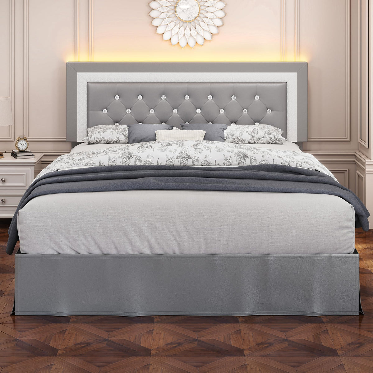 Twin LED Bed Frame with Adjustable Headboard Q391