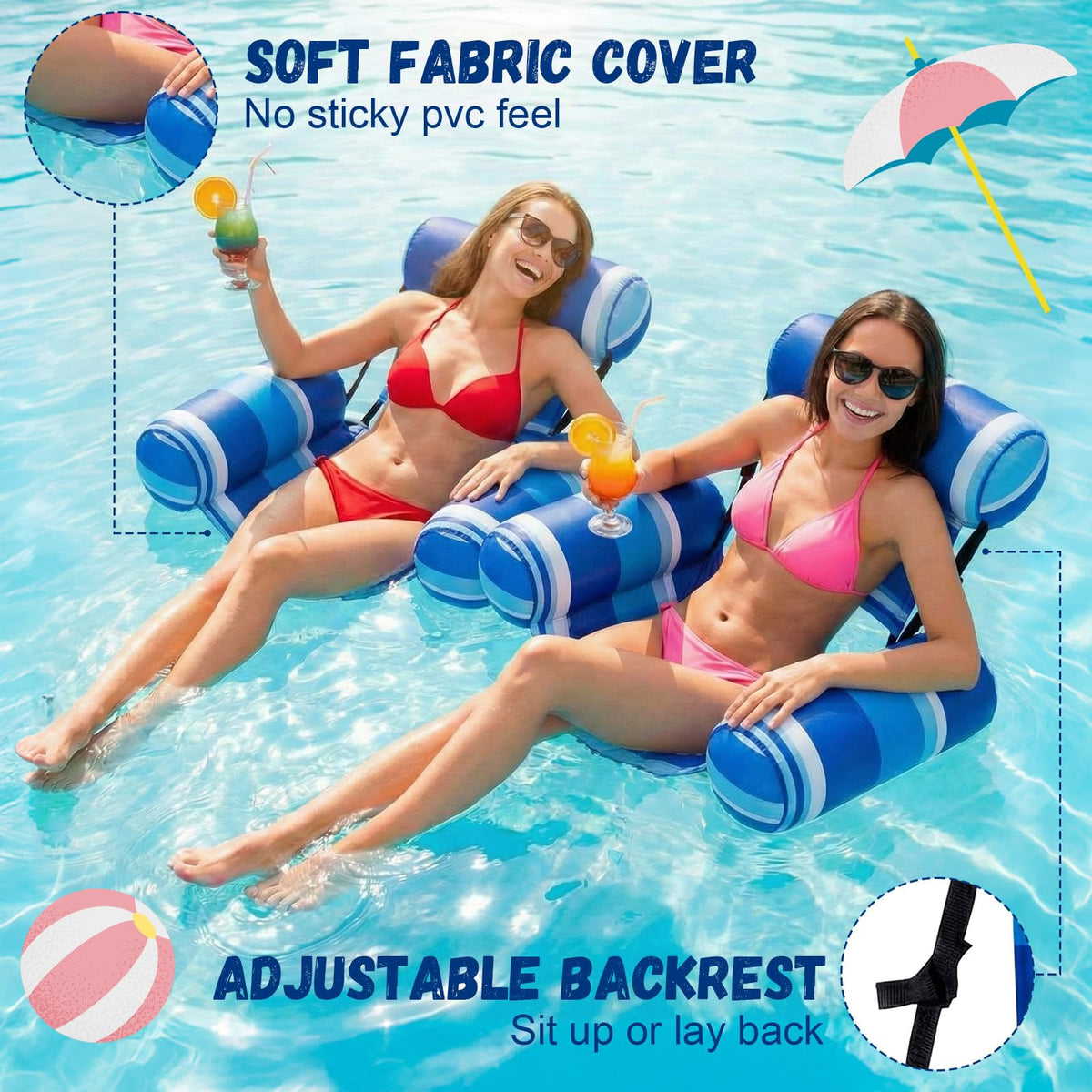 4 Packs Inflatable Pool Floats Chairs Y424631