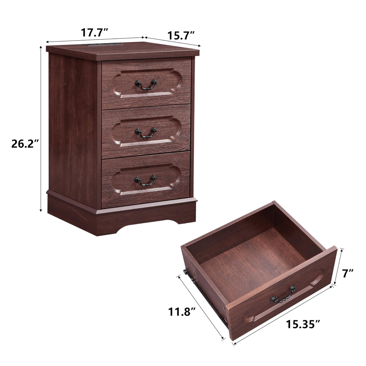 Cherry 3 Drawer Dresser with Charging Station L62431