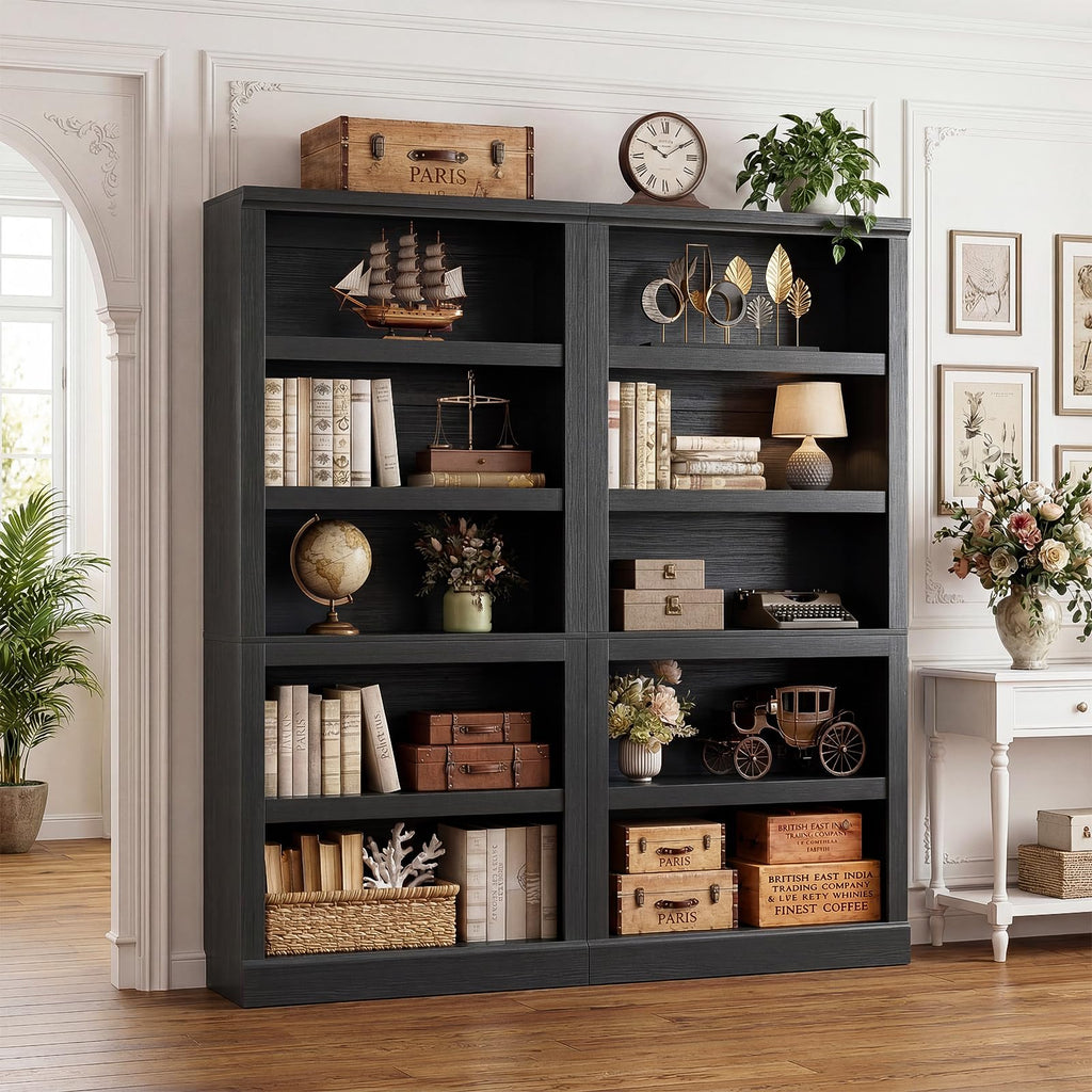 71" Tall Black Bookshelf with Doors and Adjustable Shelves J4265