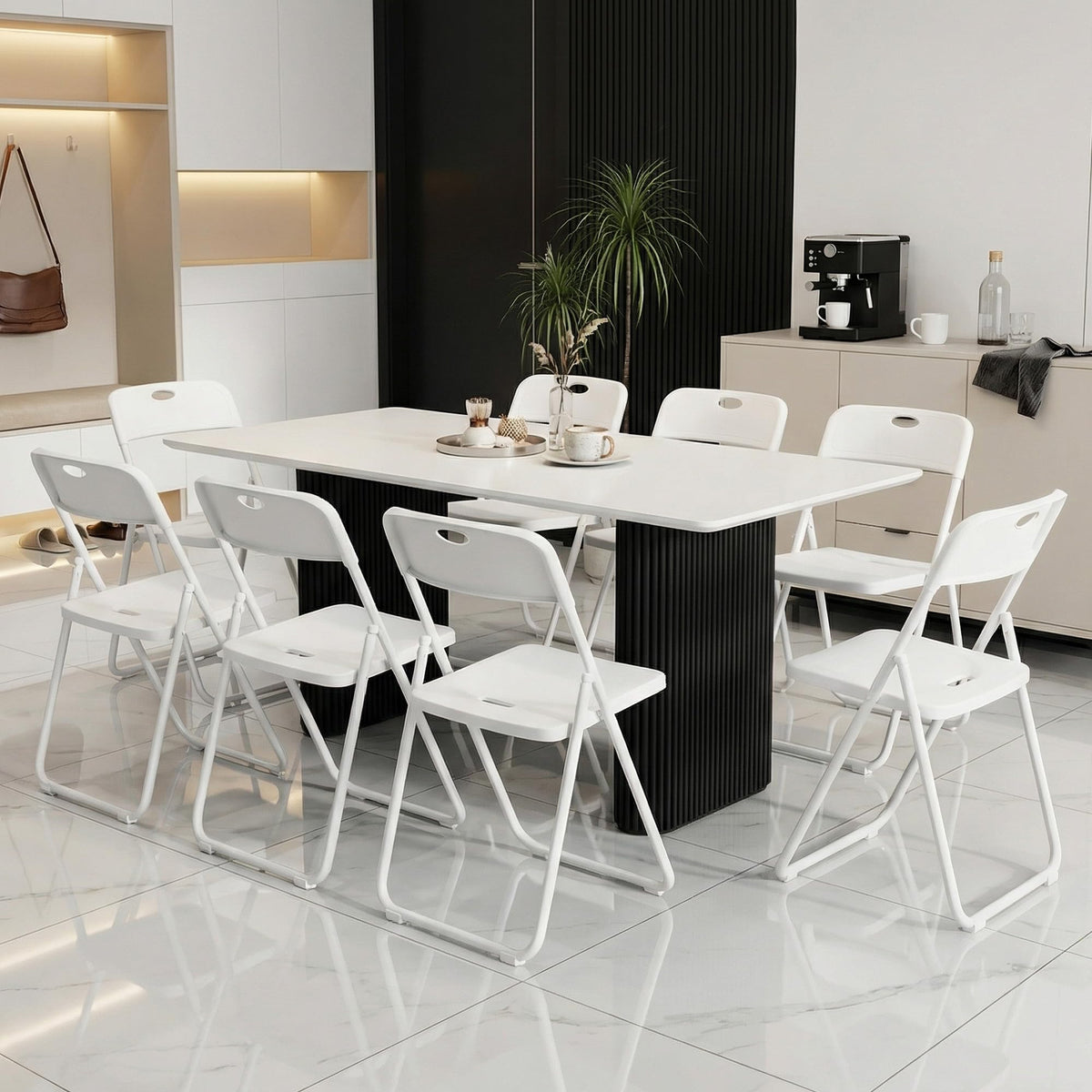 White Plastic Folding Chairs 10 Pack with Steel Frame A7416