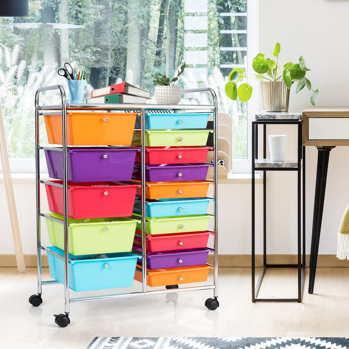 15 Drawer Rolling Storage Cart with Lockable Wheels I683