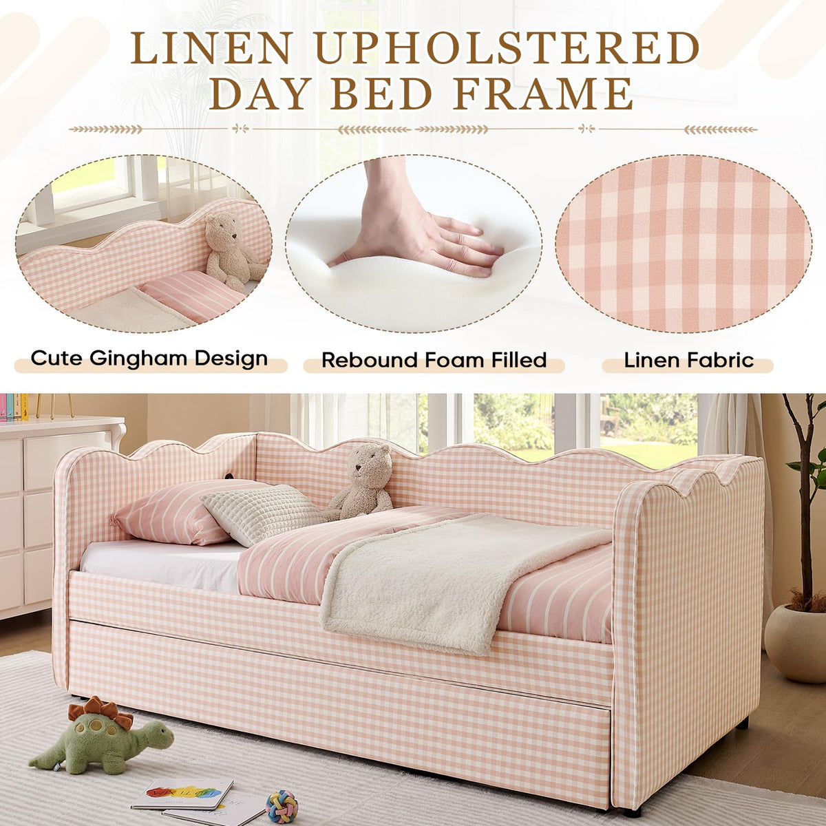 Twin Size Upholstered Daybed with Trundle V7313