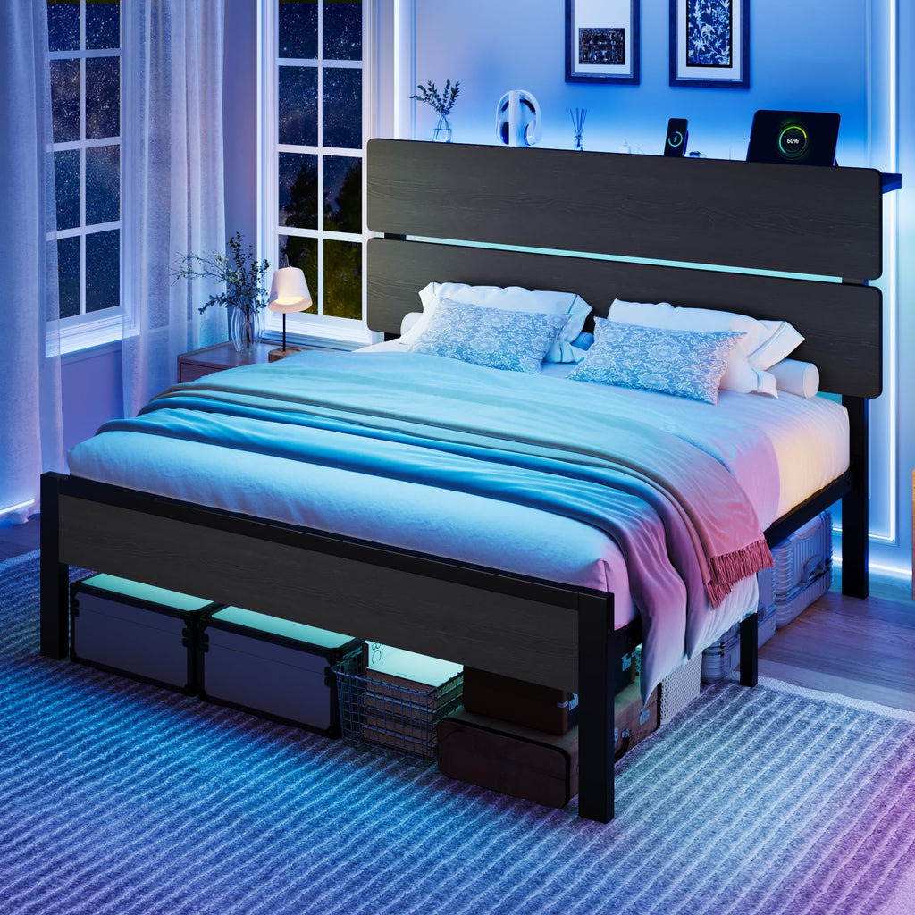 Full Size Bed Frame with Charging Station Y657345
