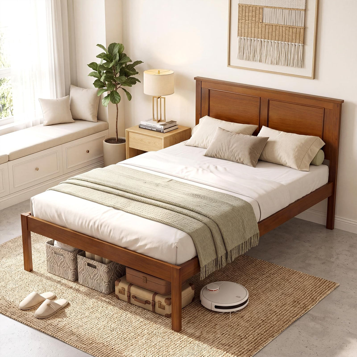 Twin Size Wooden Platform Bed with Headboard L3003