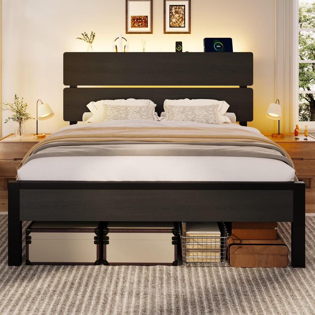 Full Size Bed Frame with Charging Station Y657345
