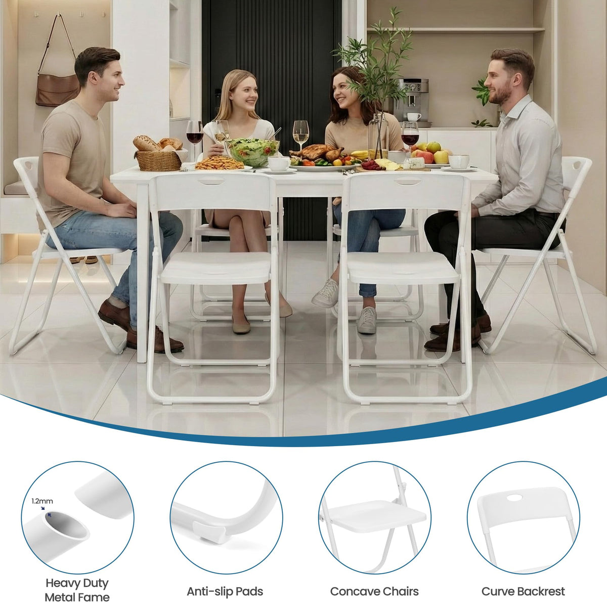 White Plastic Folding Chairs 10 Pack with Steel Frame A7416