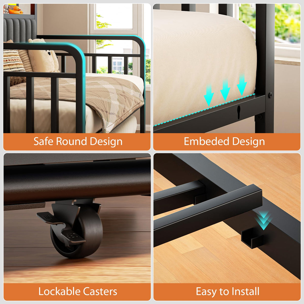 Brown Metal Daybed with Trundle and Storage Headboard S854