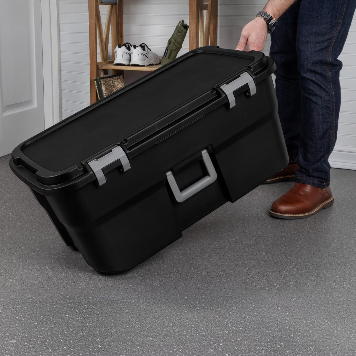 22 Gallon Black Wheeled Plastic Storage Trunk C3610