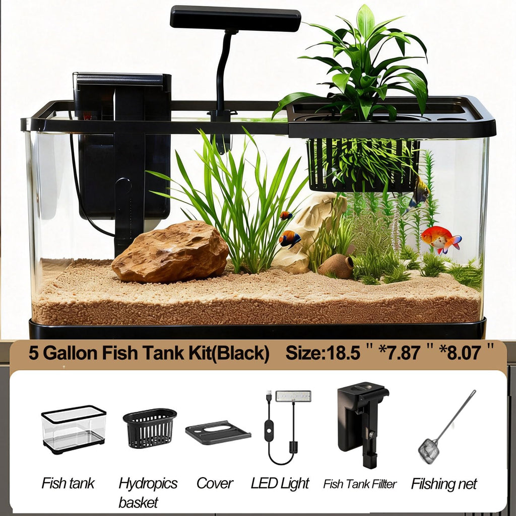5 Gallon Plastic Aquarium Starter Kit with Filter and LED Light W2507