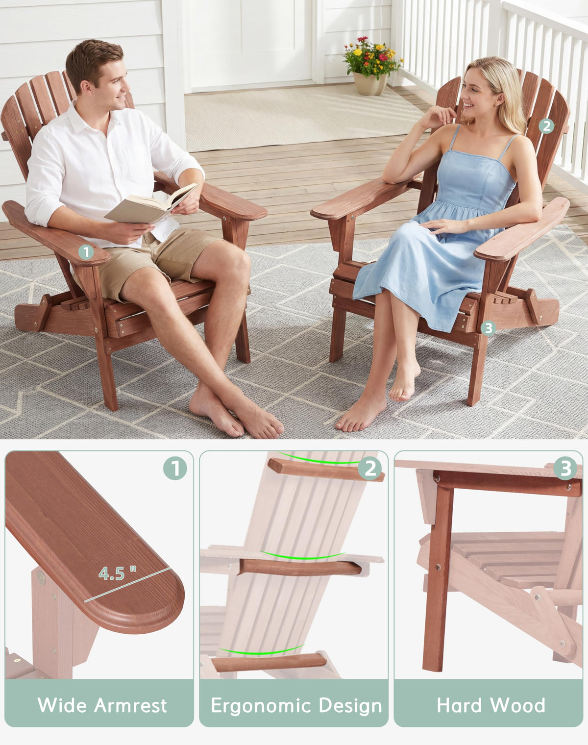Wooden Folding Adirondack Chair Set of 2 Q184