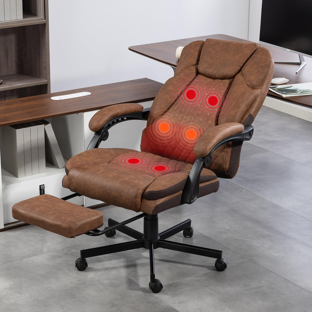 Brown Heated Massage Office Chair with Footrest V7197