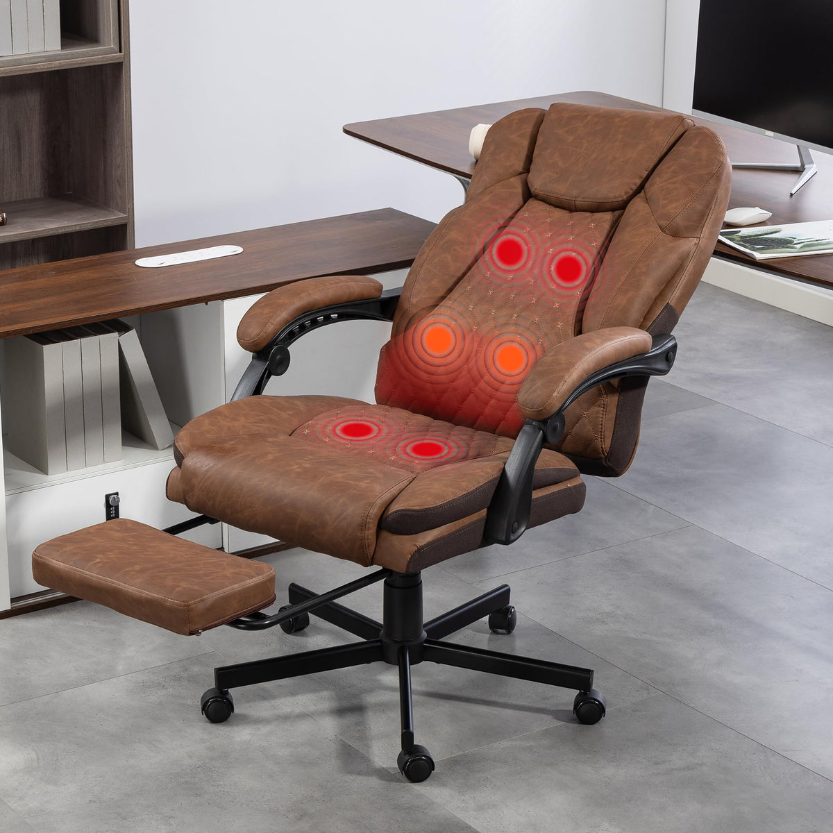 Brown Heated Massage Office Chair with Footrest V7197