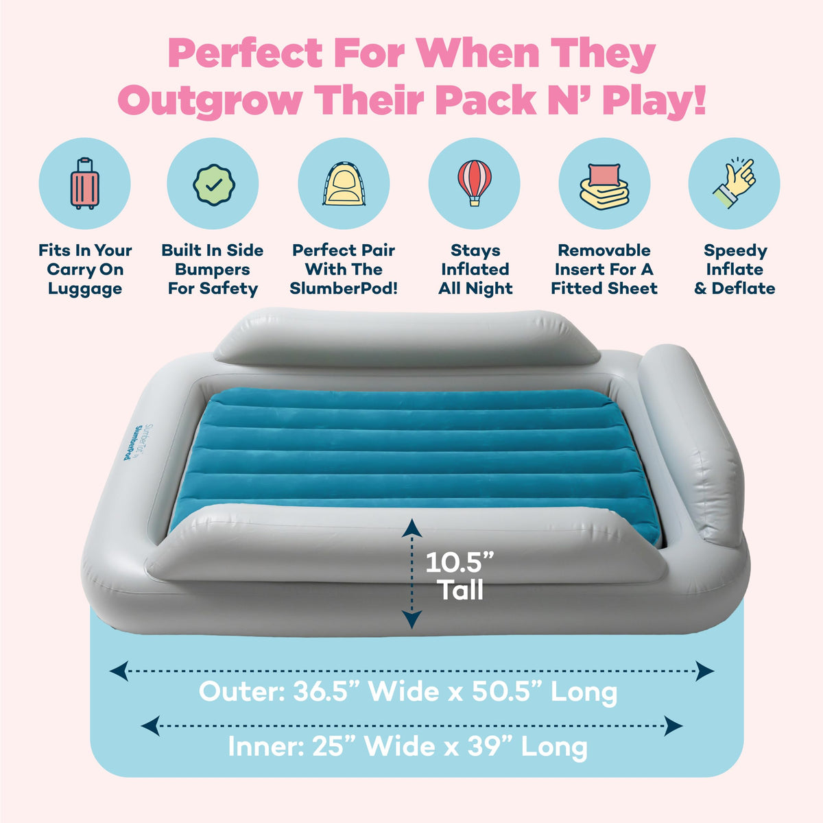 Inflatable Toddler Travel Bed with Safety Bumpers Y511
