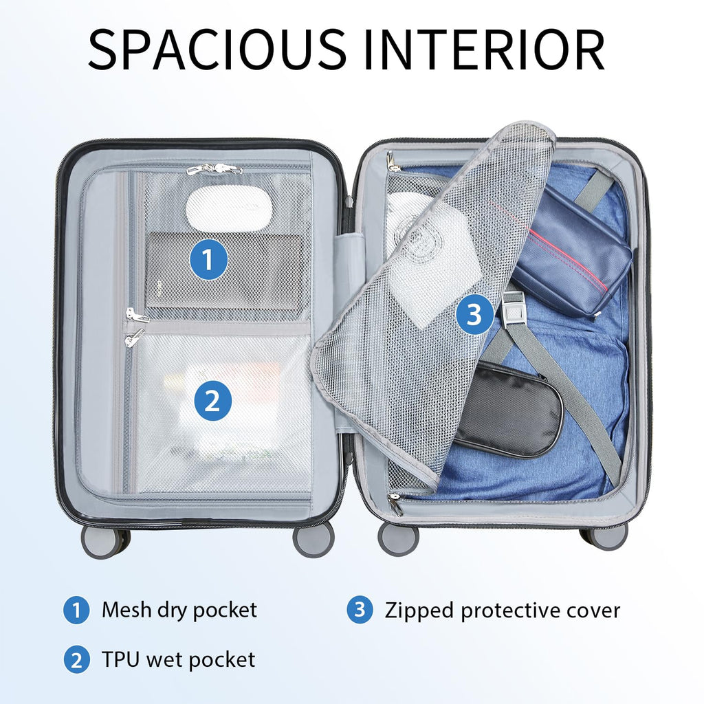 Hardside Expandable Carry On Luggage with Spinner Wheels, TSA Lock, USB Port, 20-Inch, White R2993