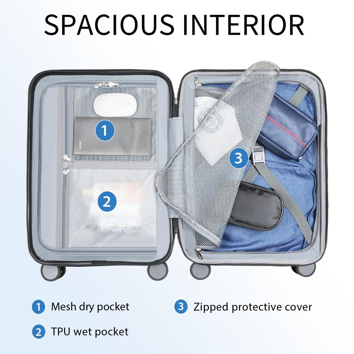 Hardside Expandable Carry On Luggage with Spinner Wheels, TSA Lock, USB Port, 20-Inch, White R2993
