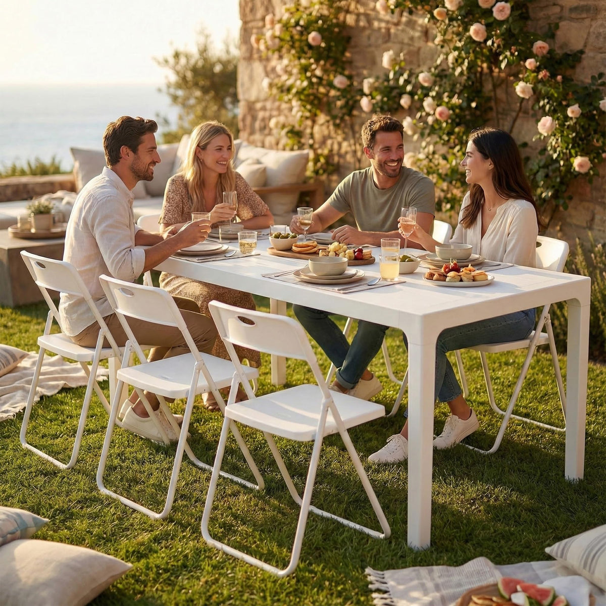 White Plastic Folding Chairs 10 Pack with Steel Frame A7416