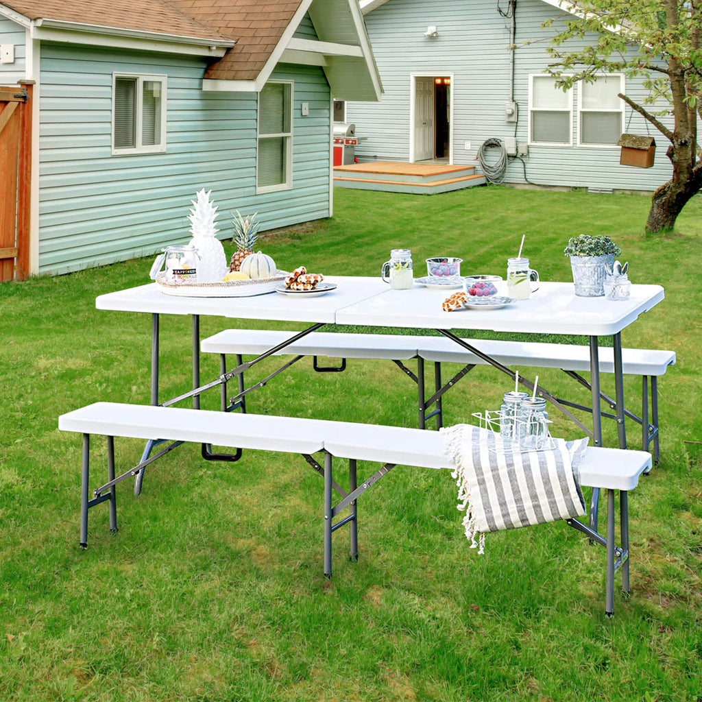 Folding Table 6ft Portable Heavy Duty Plastic White Q32759
