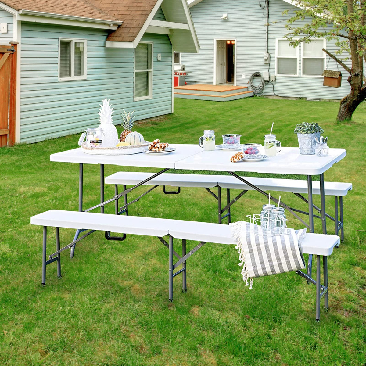 Folding Table 6ft Portable Heavy Duty Plastic White Q32759