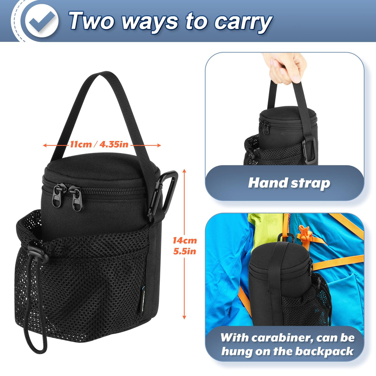 Portable Mosquito Repeller Storage Case with Metal Carabiner and Refill Pocket, Black X9712