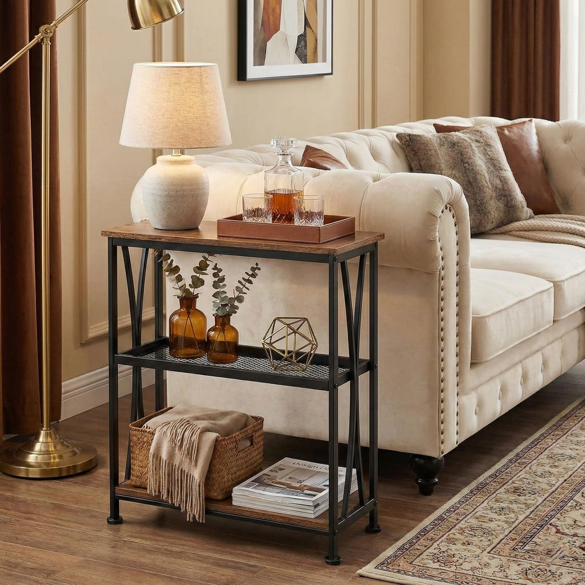 Narrow 3-Tier Side Table with Storage Shelves Z3110