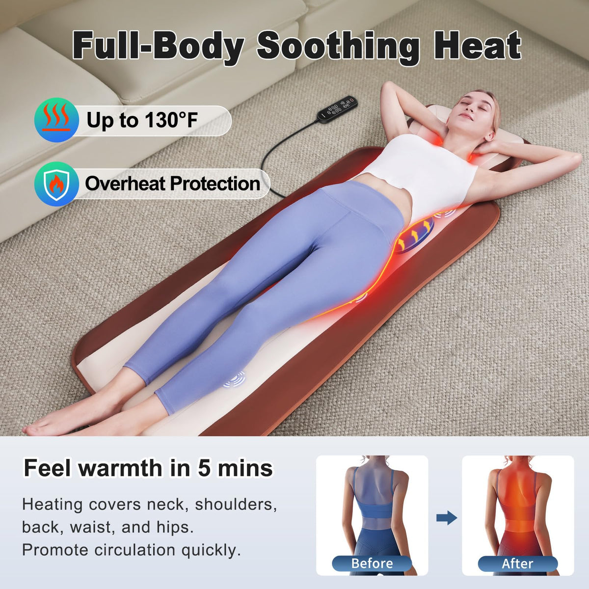 Vibration Massage Mat with Heat and Lumbar Support O834