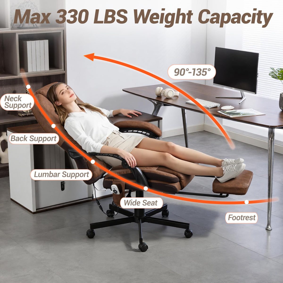 Brown Heated Massage Office Chair with Footrest V7197