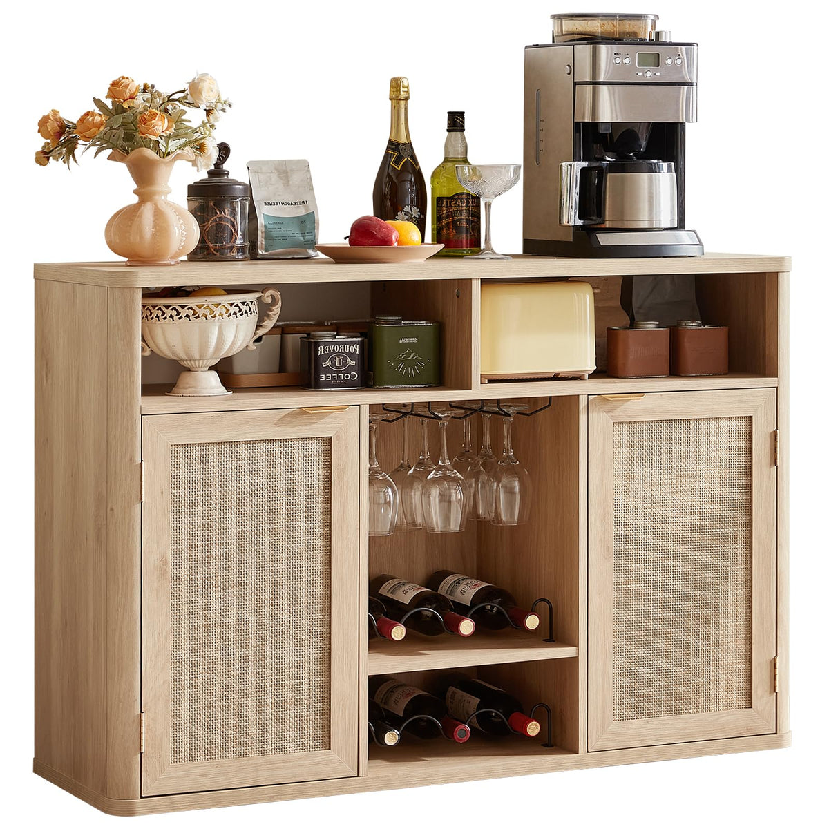 Rattan Wine Bar Cabinet with Storage D920368
