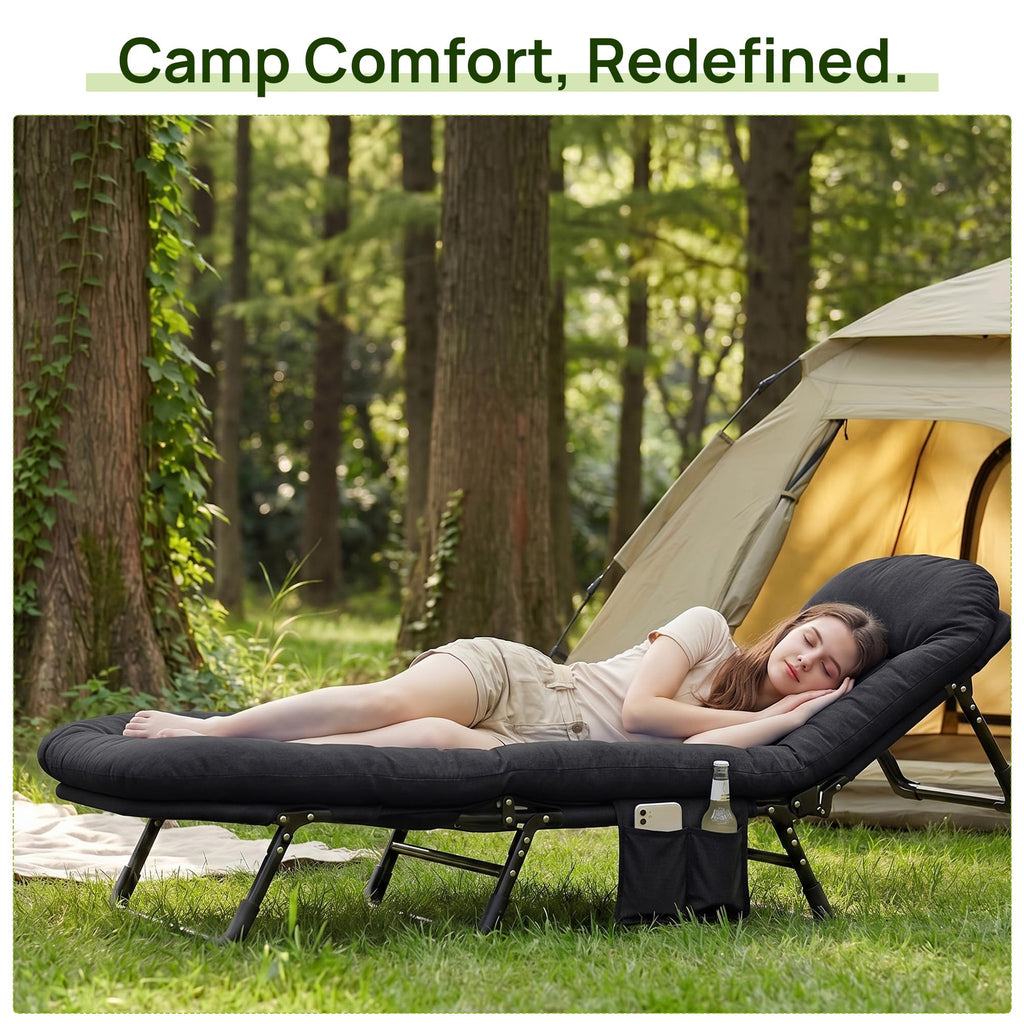 Black Camping Cot with Mattress R61277