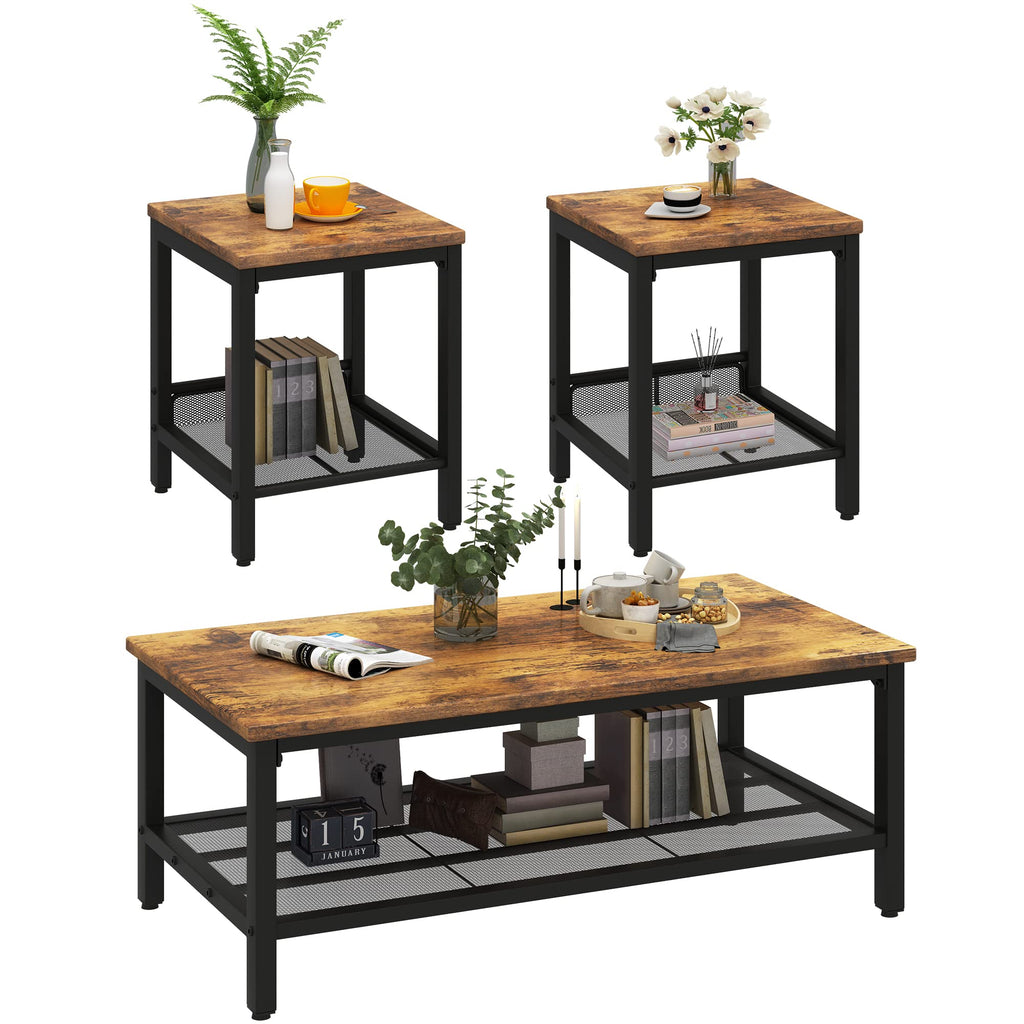 3 Pieces Coffee Table Set with 2 End Side Tables U518