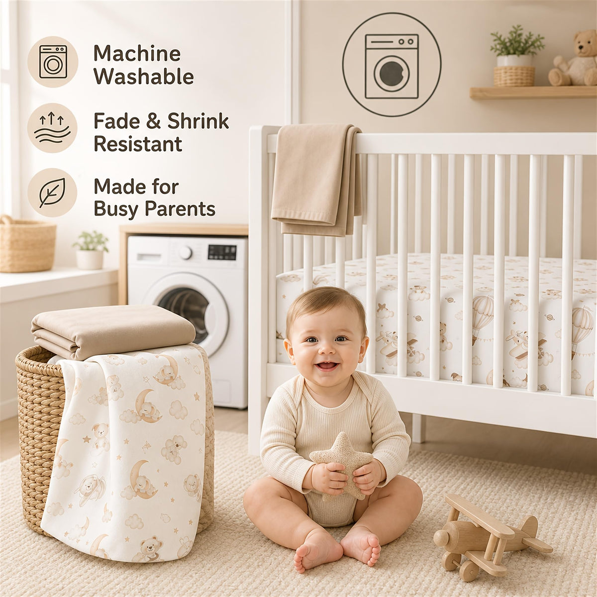 3-Pack Baby Crib Fitted Sheet Set 52 X 28 Inches O82051