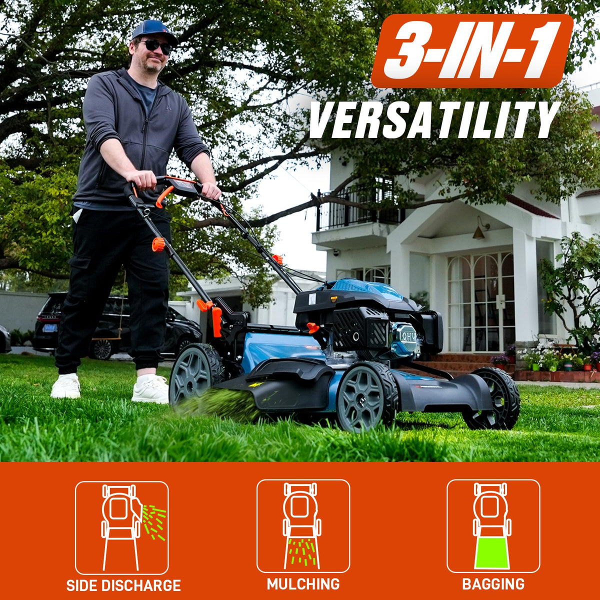 22" 3-in-1 Variable Speed Self Propelled Gas Lawn Mower F69759