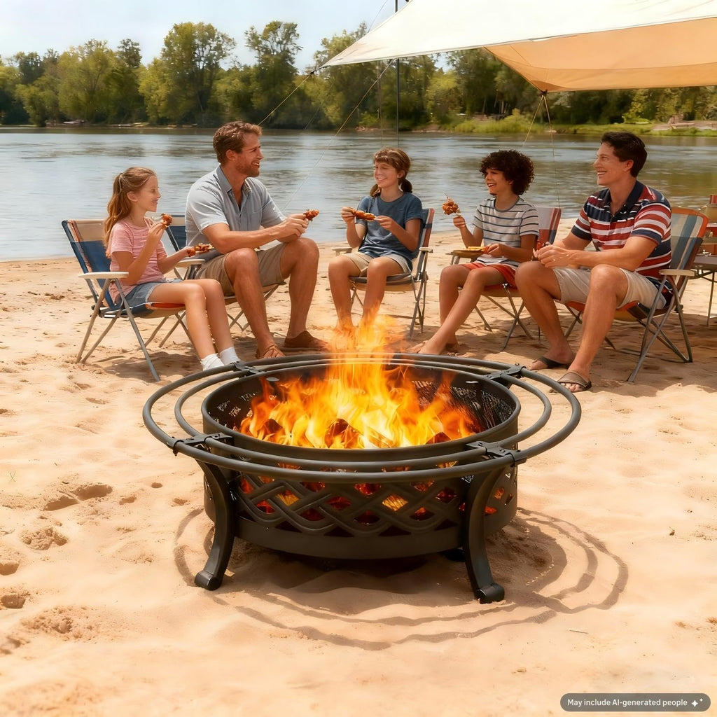 36 Inch Outdoor Fire Pit with Spark Screen Black X980072