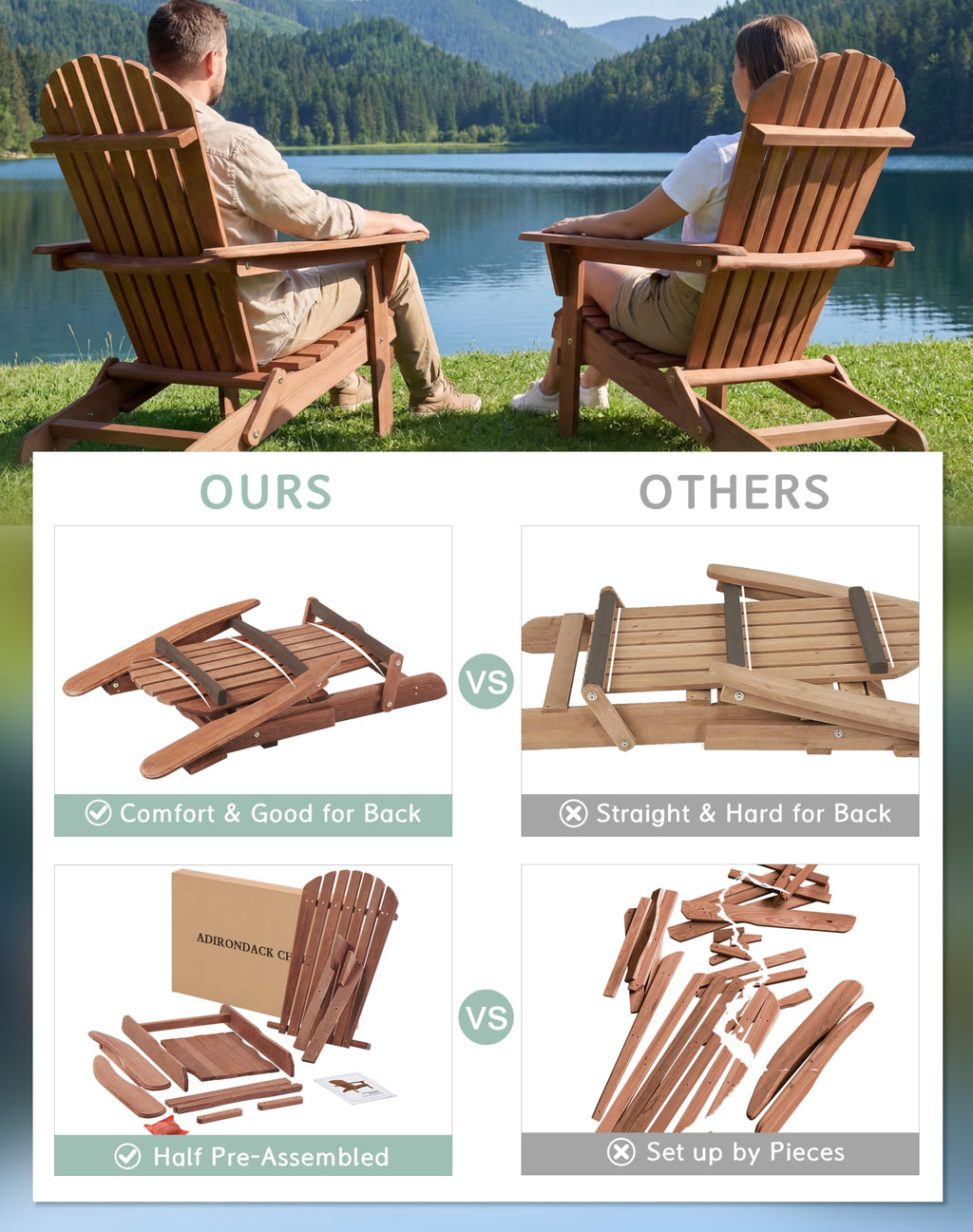 Wooden Folding Adirondack Chair Set of 2 Q184