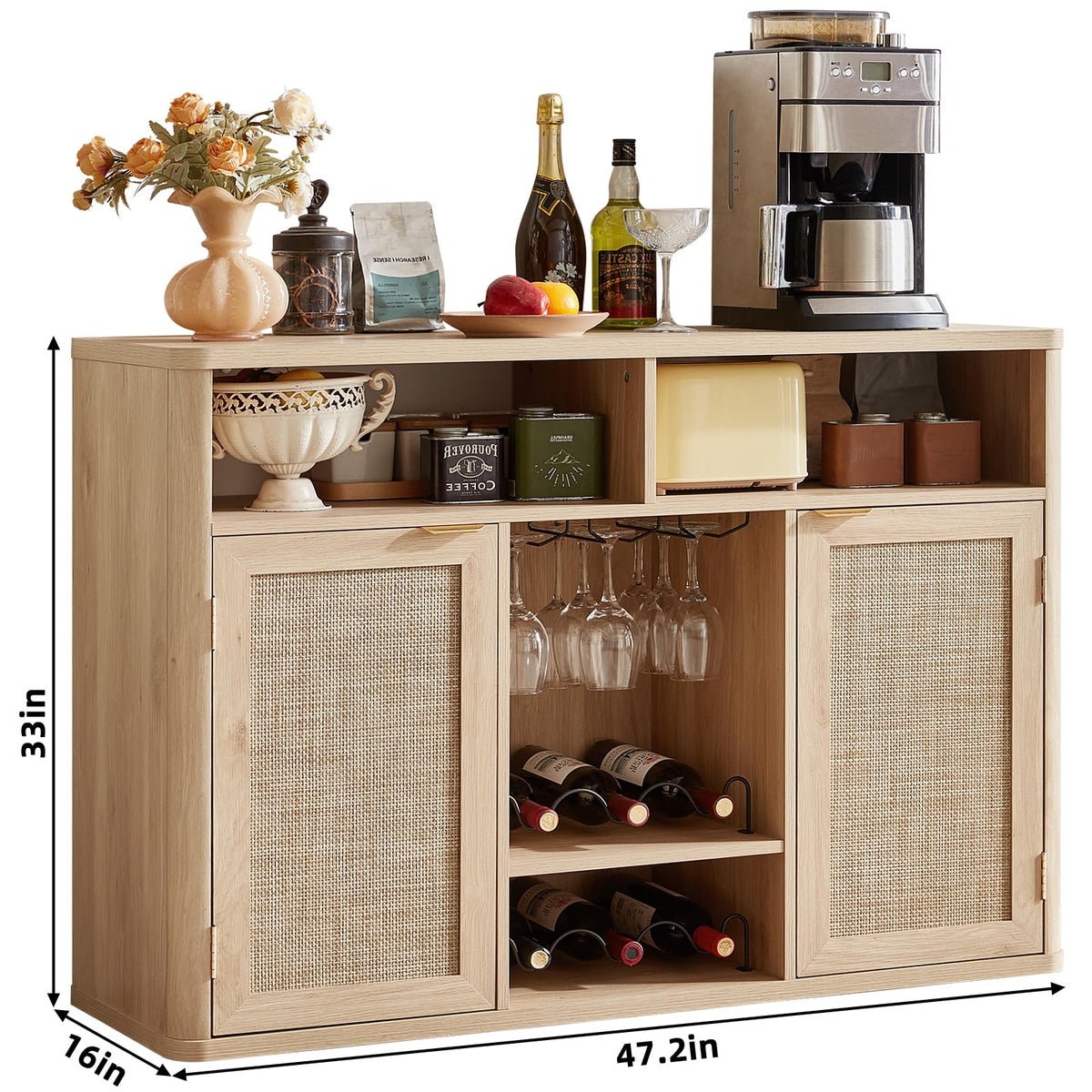 Rattan Wine Bar Cabinet with Storage D920368