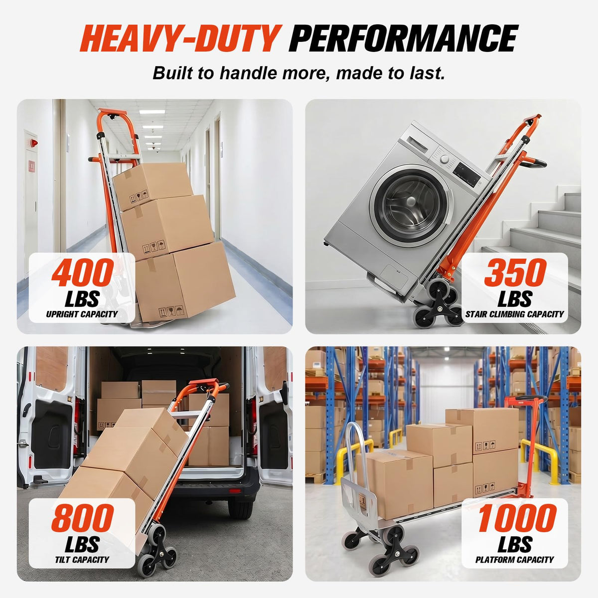 4-in-1 Convertible Stair Climbing Hand Truck, 1000LBS Heavy Duty Folding Aluminum Dolly Cart with Wheels & Handle Q80225