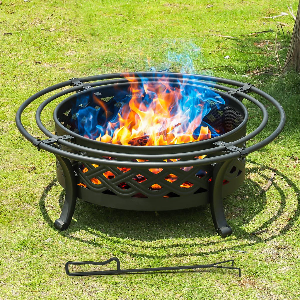 36 Inch Outdoor Fire Pit with Spark Screen Black X980072