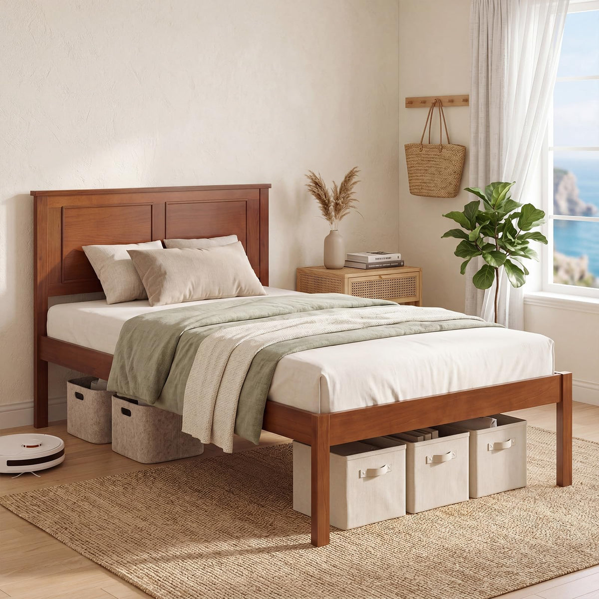 Twin Size Wooden Platform Bed with Headboard L3003