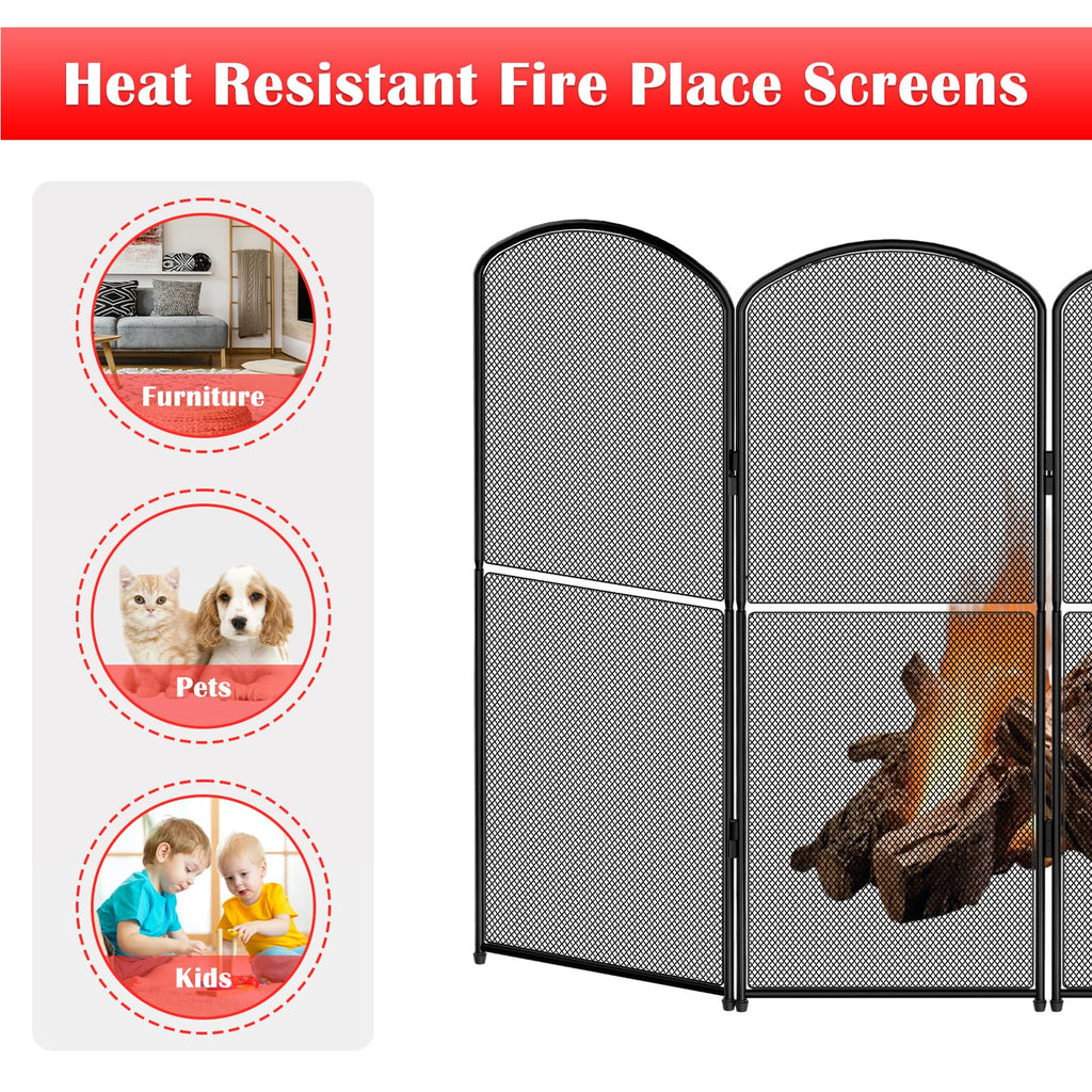 Black 4 Panel Metal Foldable Fireplace Screen M2261