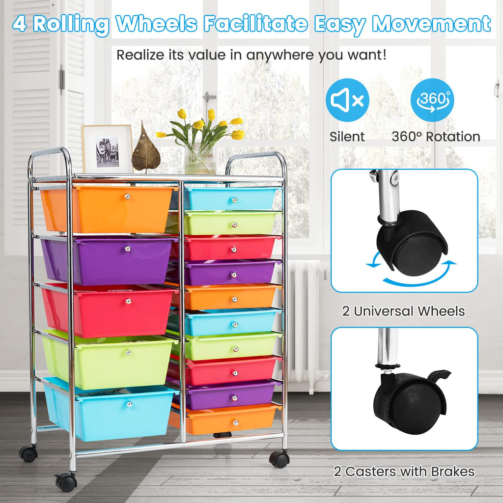 15 Drawer Rolling Storage Cart with Lockable Wheels I683