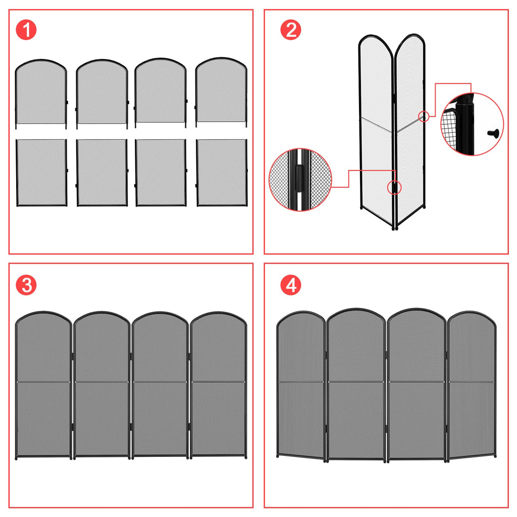 Black 4 Panel Metal Foldable Fireplace Screen M2261