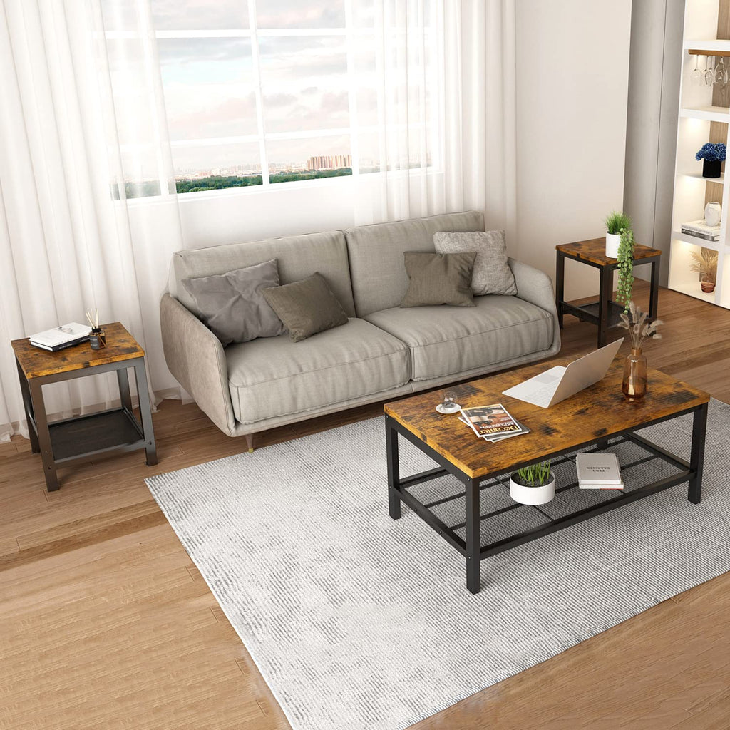 3 Pieces Coffee Table Set with 2 End Side Tables U518