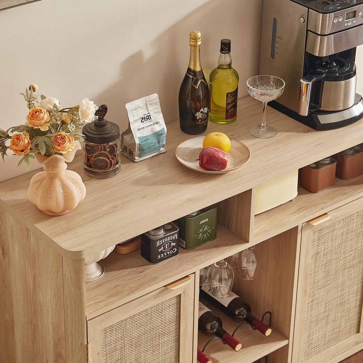 Rattan Wine Bar Cabinet with Storage D920368
