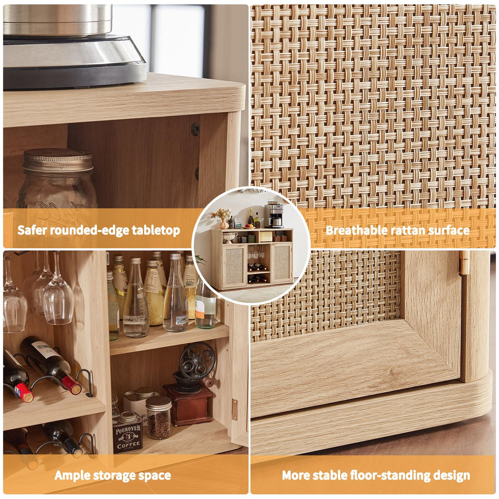 Rattan Wine Bar Cabinet with Storage D920368
