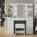 Vanity Desk with Mirror and 12 LED Lights, 11 Drawers & 4 Shelves L55613